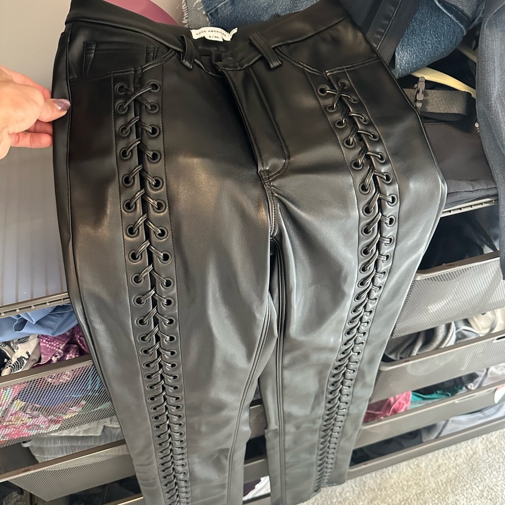 Good American faux leather lace up pants size 2